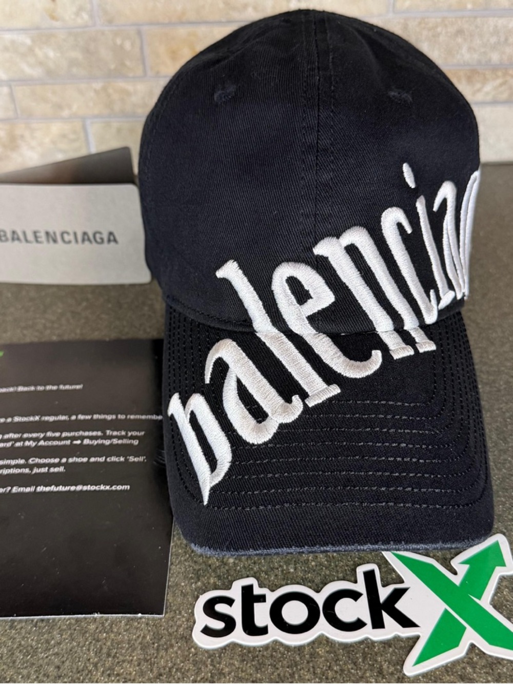 Balenciaga Black Baseball Cap with White Diagonal Logo